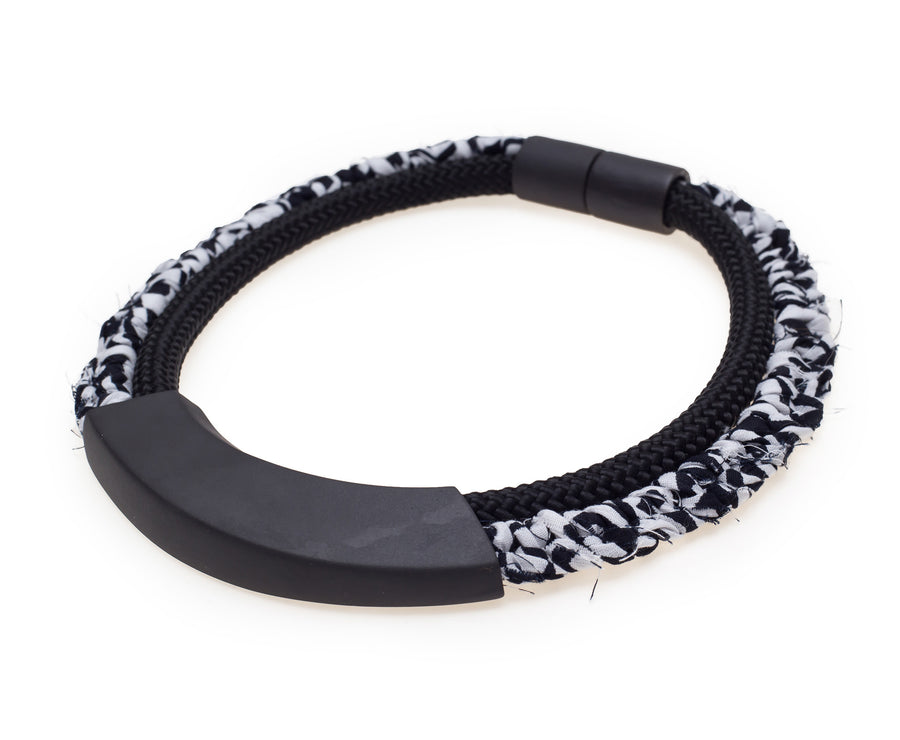 Handmade minimalist statement rope necklace gift tribal tube porcelain boho black white