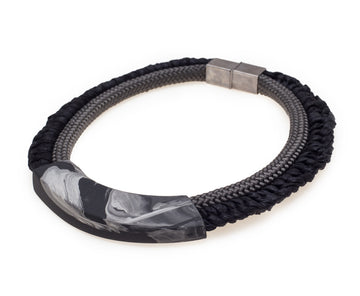Handmade minimalist statement rope necklace gift tribal tube porcelain boho black white grey