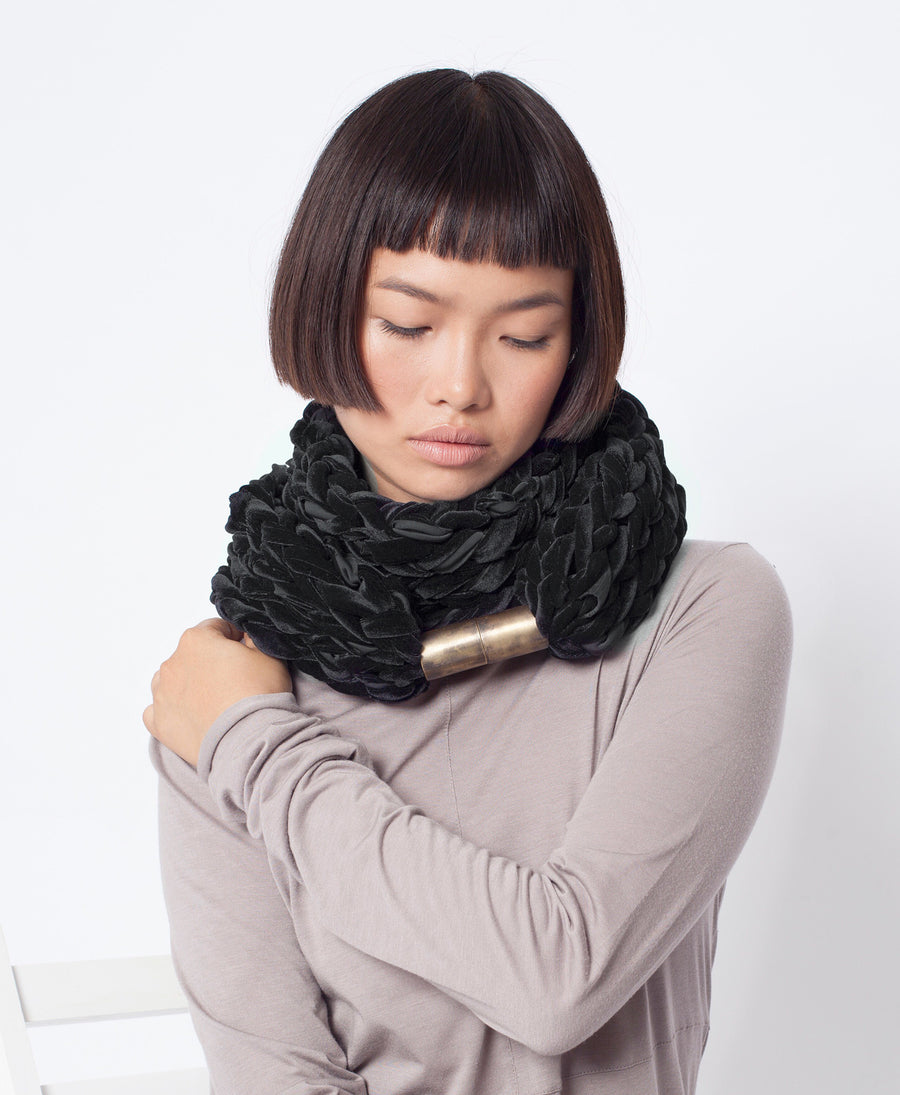 Handmade big velvet extra soft Knitted Scarf gift boho knit winter warm grey