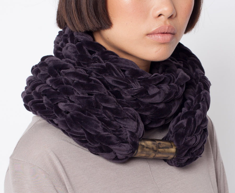 Handmade big velvet extra soft Knitted Scarf gift boho knit winter warm purple